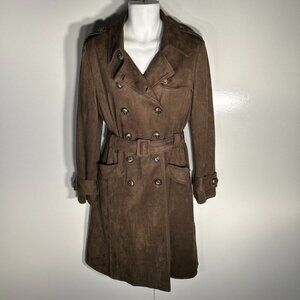 JOH SZ L Deep olive Trench Coat faux Suede Preppy Old Money Closet Staple Academ